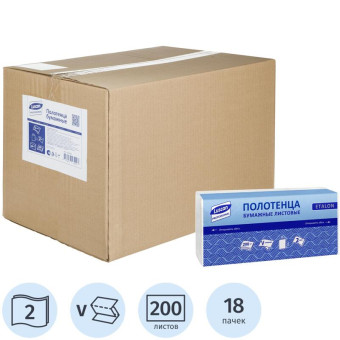 Полотенца бумажные листовые Luscan PROFESSIONAL H3 V-сложение (ZZ) 2-слойные белые 18 пачек по 200 листов (0)