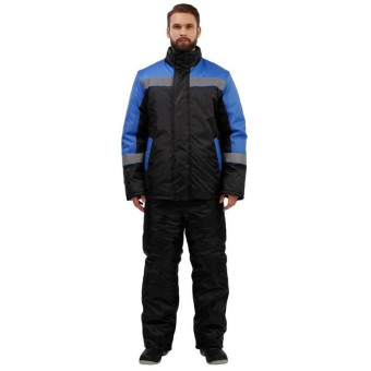 Куртка рабочая зимняя мужская з38-КУ с СОП черная/голубая из ткани оксфорд (размер 52-54, рост 170-176)