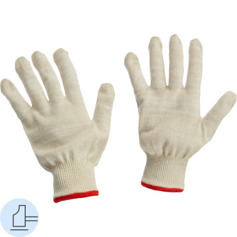 Перчатки рабочие Комус хлопковые/полиэфирные белые (6 нитей, 13 класс вязки, размер 8-9, L, 5 пар в упаковке)