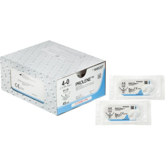 Шовный материал Пролен 4/0 45 см режущая игла 26 мм 3/8 W8020T (24 штуки в упаковке)