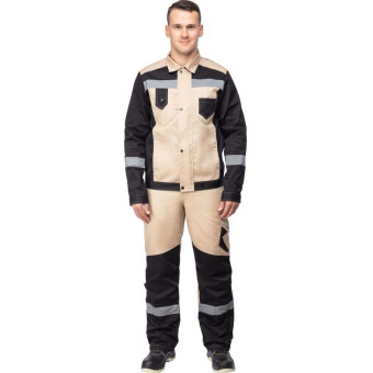 Костюм рабочий летний мужской л21-КБР с СОП бежевый/черный (размер 60-62, рост 182-188 см)
