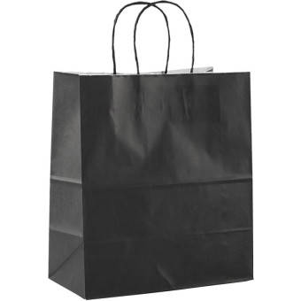 Крафт-пакет бумажный чёрный с кручёными ручками 24x14x28 см 80 г/кв.м  био (300 штук в упаковке)
