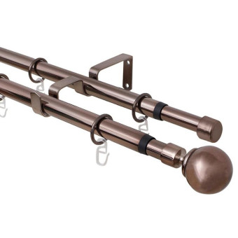 Карниз двухрядный телескопический с кольцами коньяк (160-320 см)