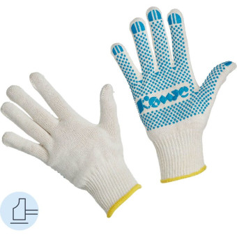 Перчатки рабочие защитные Комус хлопковые/полиэфирные с ПВХ покрытием  белые (точка, 5 нитей, 10 класс, размер 8, 10 пар упаковке)