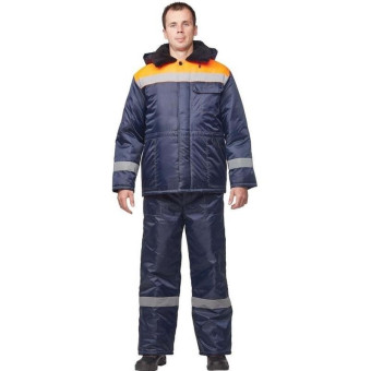 Куртка рабочая зимняя мужская з32-КУ с СОП синяя/оранжевая из ткани оксфорд (размер 44-46, рост 182-188)