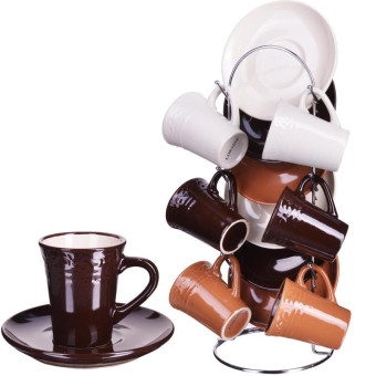Сервиз кофейный Mayer & Boch (24670) на 6 персон керамика (2 чашки 90 мл, 2 блюдца 11.5 см, подставка)