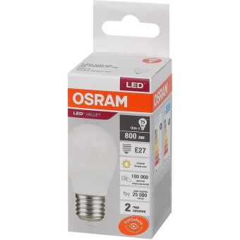 Лампа светодиодная Osram 10 Вт Е27 (Р, 3000 К, 800 Лм, 220 В, 4058075579897)