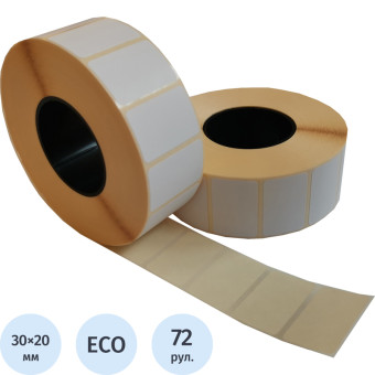 Термоэтикетки 30х20 мм ЭКО (диаметр втулки 40 мм, 72 рулона по 2000  этикеток)