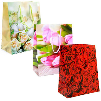 Пакет подарочный ламинированный Цветы (22.9x17.8x9.8 см)