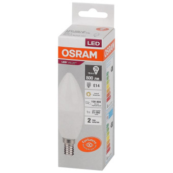 Лампа светодиодная Osram LED Value B свеча 10Вт E14 3000K 800Лм 220В 4058075579125
