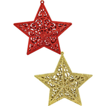 Набор елочных игрушек Miland Яркие звезды пластик золотистый/красный (высота 13 см, 2 штуки в упаковке)