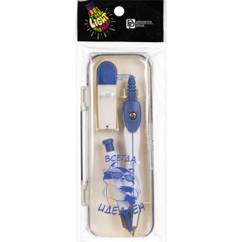 Циркуль Феникс+ Безупречный енот 117 мм белый/голубой в пластиковом  пенале (69120)