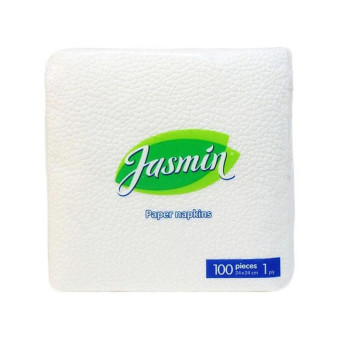 Салфетки бумажные Jasmin 24x24 см белые 1-слойные 100 штук в упаковке