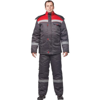Костюм рабочий зимний мужской з31-КПК с СОП серый/красный (размер 56-58, рост 170-176)