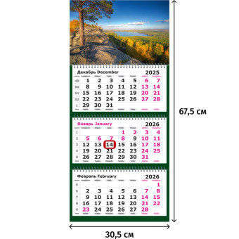 Календарь настенный 3-х блочный 2026 Сосна на утёсе 30.5x67.5 см