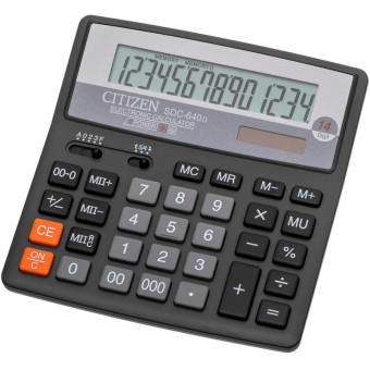 Калькулятор настольный ПОЛНОРАЗМЕРНЫЙ Citizen SDC-640 II 14-разрядный черный