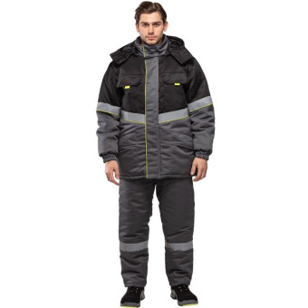 Куртка рабочая зимняя мужская з43-КУ с СОП серая/черная из ткани твил (размер 52-54, рост 170-176)