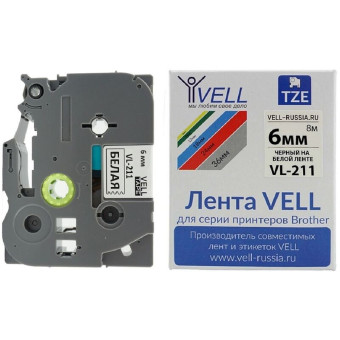 Картридж Vell VL-211 для принтера этикеток Dymo (6 мм x 8 м, цвет ленты   белый, шрифт черный)
