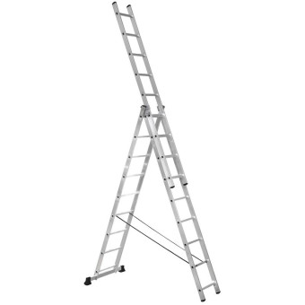 Лестница универсальная TOPFORT алюминиевая трехсекционная 3x9 ступеней