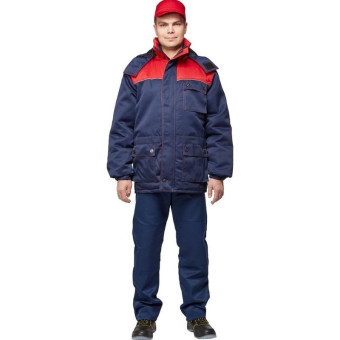 Куртка рабочая зимняя мужская з08-КУ со светоотражающим кантом синяя/красная из ткани грета (размер 48-50, рост 170-176)