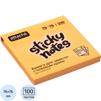 Стикеры Attache Selection 76x76 мм неоновые оранжевые (1 блок на 100  листов)