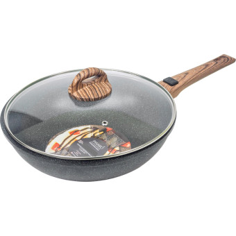 Сковорода-вок Panairo Eco induction 28 см с антипригарным покрытием/с  крышкой/со съёмной ручкой