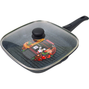 Сковорода-гриль Panairo Veranss 27х27 см с антипригарным покрытием/с  крышкой/со съёмной ручкой
