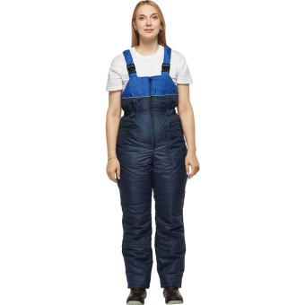 Полукомбинезон рабочий зимний женский Снежана со светоотражающим кантом синий/васильковый из ткани таслан (размер 52-54, рост 170-176)