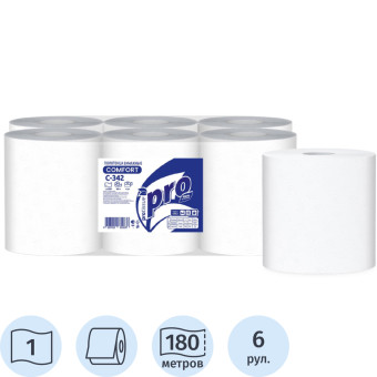 Полотенца бумажные в рулонах Protissue H1 1-слойные 6 рулонов по 180 метров (артикул производителя C342)