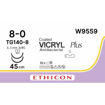 Шовный материал Викрил 8/0 45 см микро-шпательная игла 6.5 мм x 2 3/8 W9559 (12 штук в упаковке)