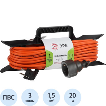 Удлинитель на рамке силовой Эра ПВС 3х1.5 кв.мм 20 м 16 А с заземлением  1 розетка (Б0046829)