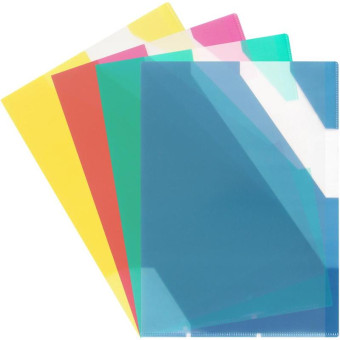 Папка-уголок с 3 цветными разделителями Комус A4 пластиковая 180 мкм цвет в ассортименте (10 штук в упаковке)