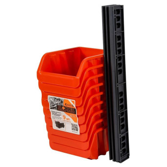 Ящик (лоток) для метизов с планкой 160x115x75 мм оранжевый (9 штук в упаковке)
