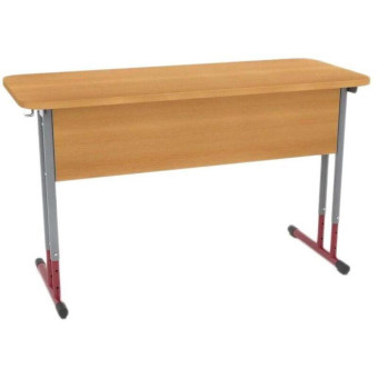 Стол ученический двухместный с закругленными углами (бук/серый/красный, рост 3-7)