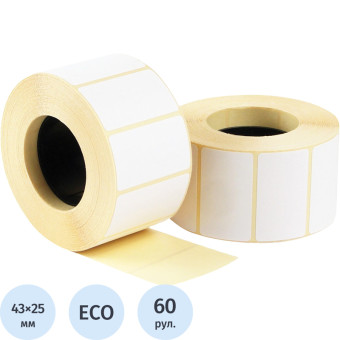 Термоэтикетки 43x25 мм ЭКО (диаметр втулки 40 мм, 60 рулонов по 1000  этикеток)