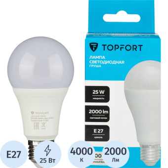 Лампа светодиодная TOPFORT 25 Вт E27 (A, 4000 K, 2000 Лм, 220 В)