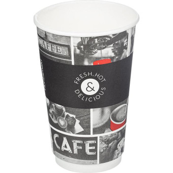 Стакан одноразовый бумажный 400 мл черный 18 штук в упаковке Huhtamaki Cafe Noir