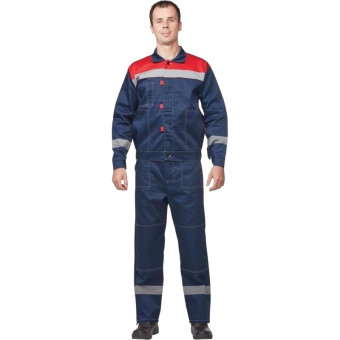 Костюм рабочий летний мужской л20-КБР с СОП синий/красный (размер 72-74,  рост 170-176)