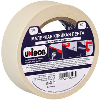 Клейкая лента малярная Unibob легкоудаляемая 30 мм х 50 м