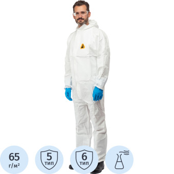 Комбинезон одноразовый с капюшоном Jeta Safety JPC60 белый 65 г/кв.м  (размер XL)