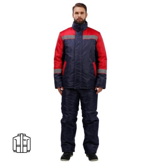 Куртка рабочая зимняя мужская з38-КУ с СОП темно-синяя/красная (размер 48-50, рост 170-176)