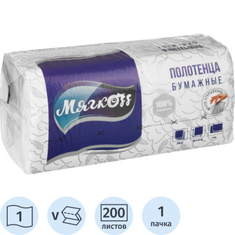 Полотенца бумажные листовые Мягкоff H3 V-сложение (ZZ) 1-слойные белые 200 листов
