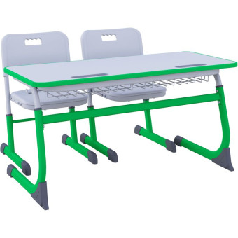 Комплект детский двухместный Smarty парта со стулом регулируемые (серый/зеленый, рост 3-5)