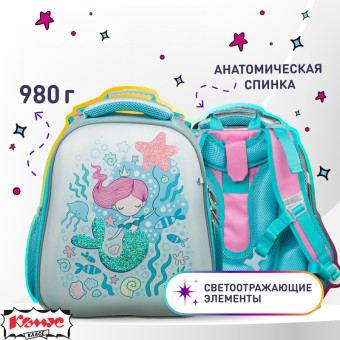 Ранец Комус Класс (№1 School) Basic Русалка анатомический голубой экокожа с двумя отделениями