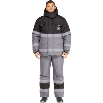 Костюм рабочий зимний мужской з50-КПК с СОП серый/черный (размер 60-62, рост 158-164 см)