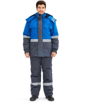 Костюм рабочий зимний мужской з09-КПК с СОП серый/синий (размер 52-54, рост 182-188)