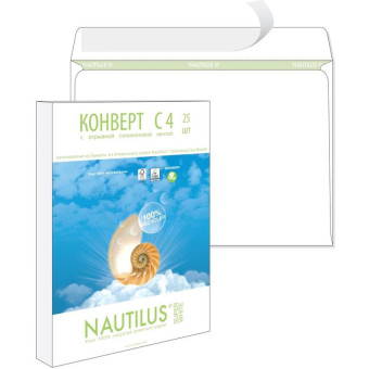 Конверт Nautilus Bong C4 90 г/кв.м белый стрип с внутренней запечаткой (25 штук в упаковке)