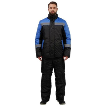 Куртка рабочая зимняя мужская з38-КУ с СОП черная/голубая из ткани оксфорд (размер 48-50, рост 170-176)