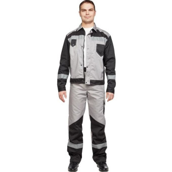 Костюм рабочий летний мужской л21-КБР с СОП серый/черный (размер 52-54, рост 194-200 см)