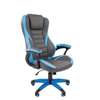 Кресло игровое Chairman Game 22 серое/голубое (экокожа/пластик)